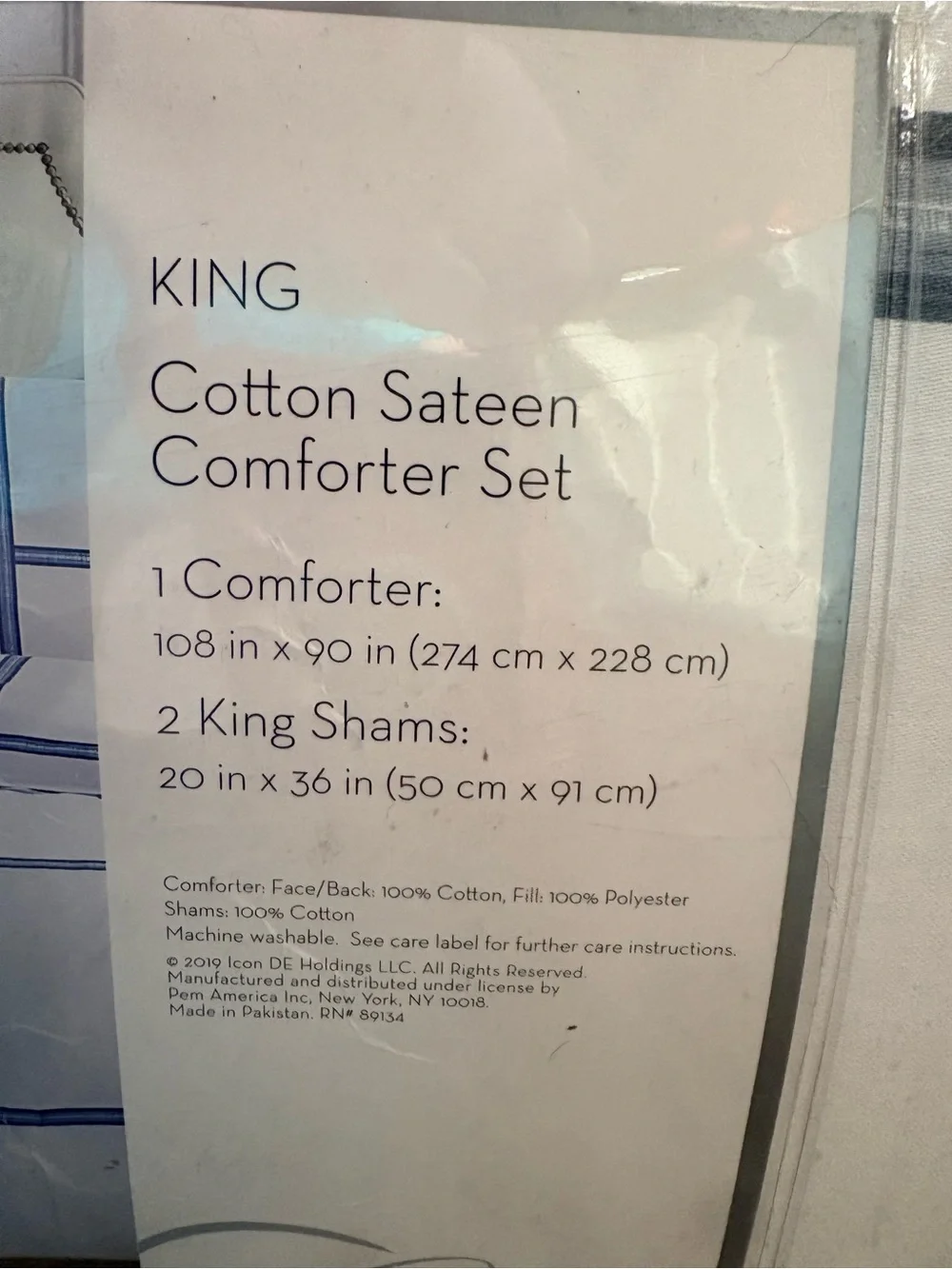 Charisma King Cotton Sateen Comforter Set in white with grey/blue stripe